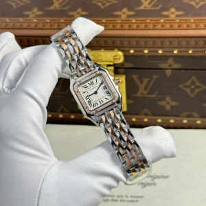 Cartier Panthère Two-Tone 27x36mm – Elmas Çerçeve, Çelik & Rose Gold, BV Factory Super Clone Kadın Saati